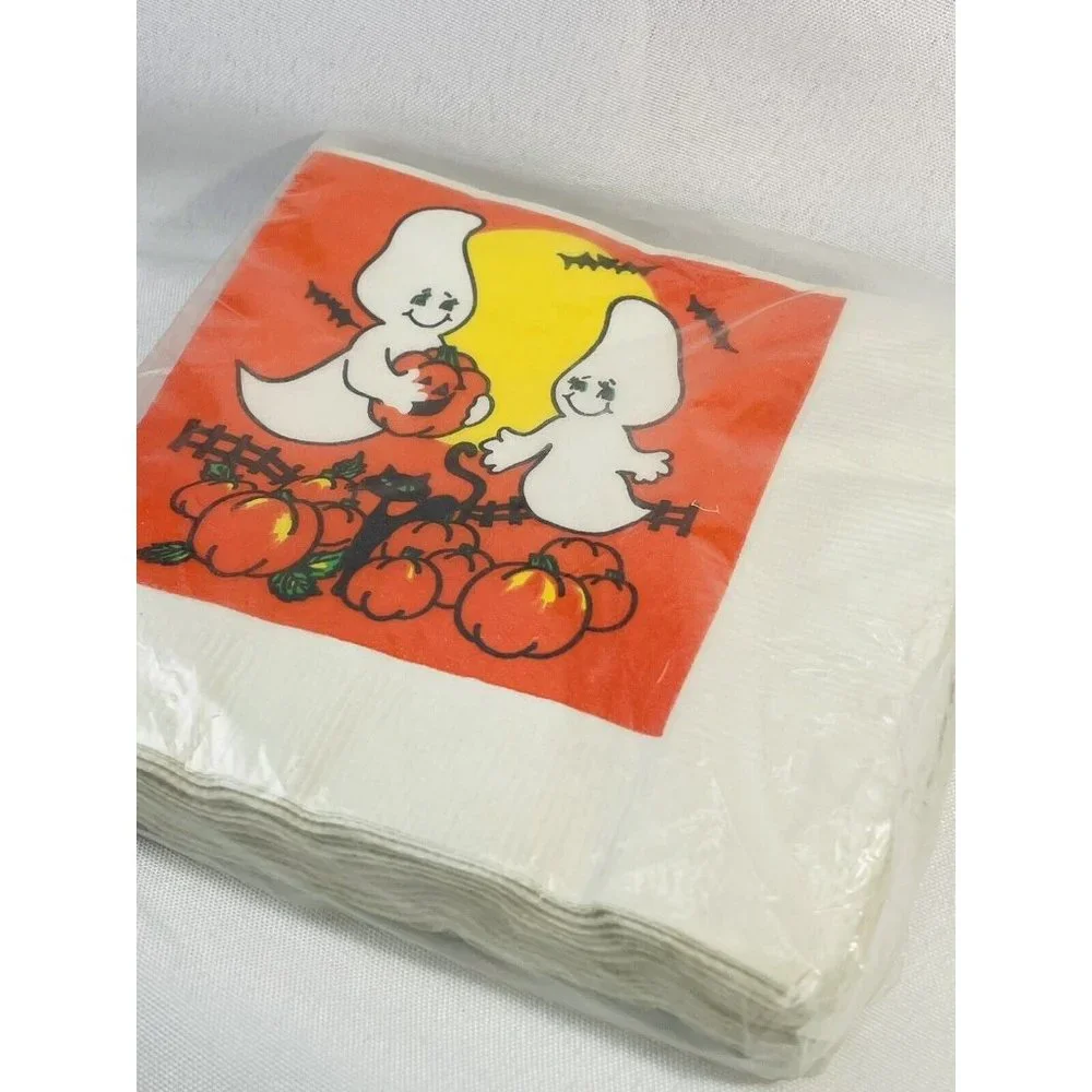 Vintage Halloween Orange Pumpkin Bat Ghost Artfaire Beverage Napkins 16 3-ply